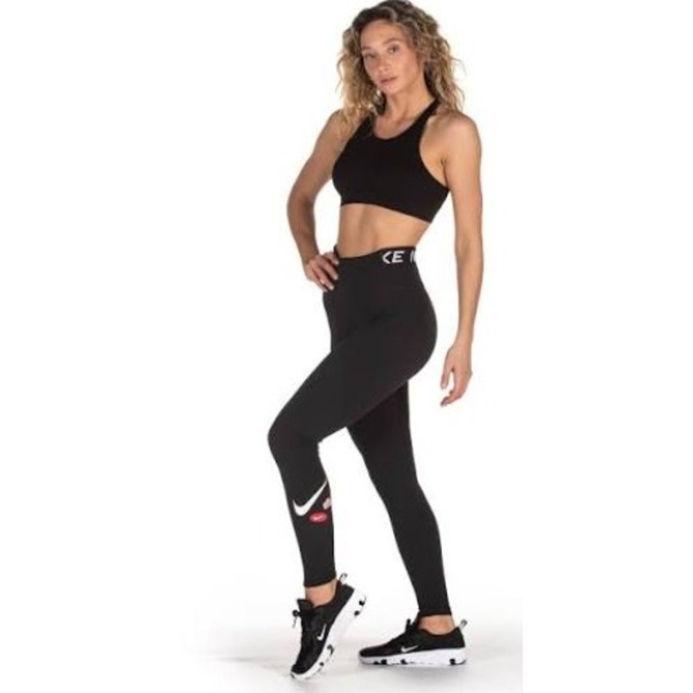 Nike Dri-FIT Triple Swoosh High Rise Leggings Womens 2X Black Yoga Sporty Pullon